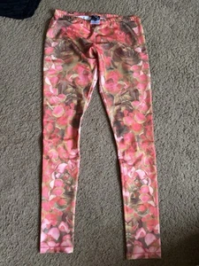 Authentic McQ by Alexander McQueen Rose Pink/ Orange Floral Leggings Size L - Picture 1 of 7