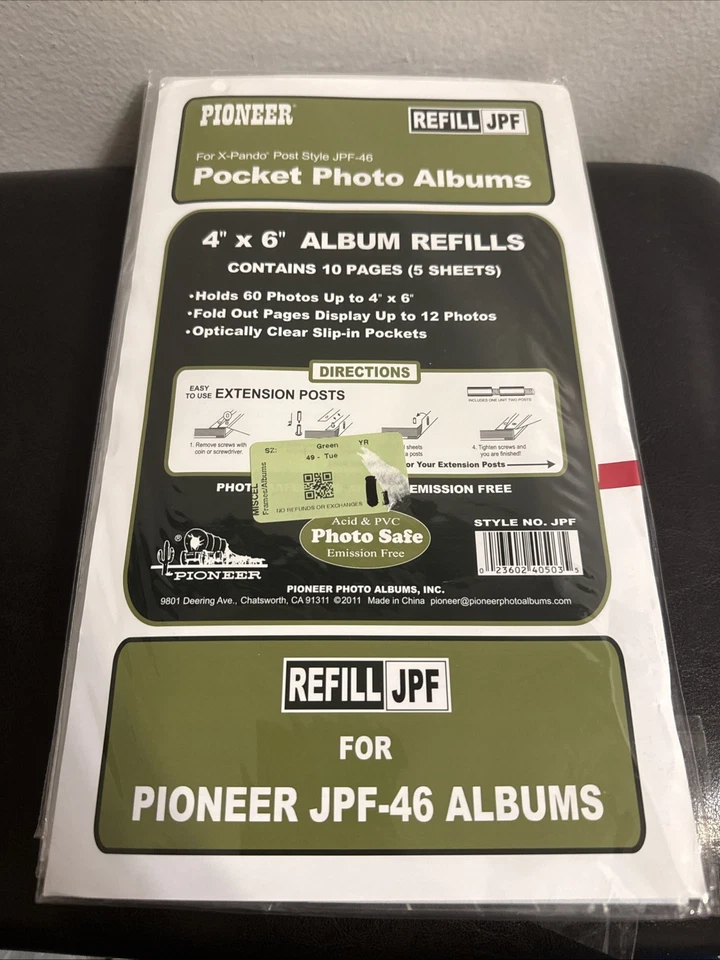 2 X Pioneer Photo Album Refill Pages 4 X 6 Jpf-46 60 Photos Vintage Unopened