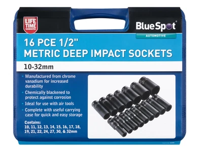 Blue Spot 01555 16 PCE 1/2" Metric Deep Impact Sockets (10-32mm) - Image 1 of 3