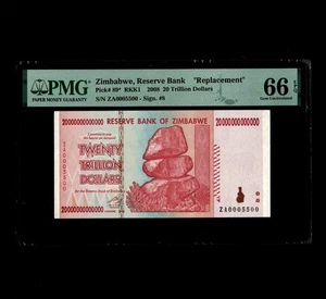 20 Trillion Dollars Zimbabwe ZA 2008 PMG Certified Authentic 66 Gem Uncirculated - Picture 1 of 4