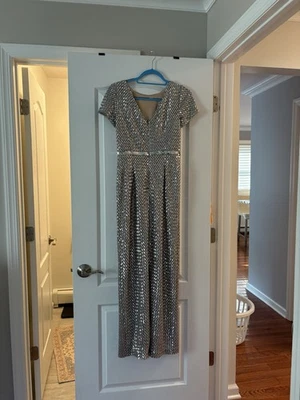 Adrianna Papell Dress Size 2  Column Gown silver sequence over beige underlay  - Image 1 of 4