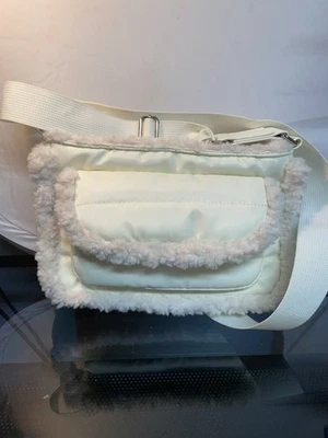 ASPEN cozy crossbody quilted faux soft sherpa trim in ivory Multi Compartment - Image 1 of 4