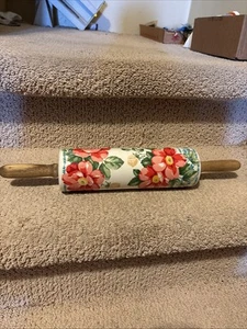 The Pioneer Woman Floral Ceramic Rolling Pin Wood Handles Retired Pattern - Picture 1 of 4