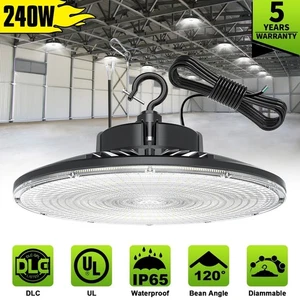 240W High Bay LED Light AC100-277V UFO Lights Dimmable Commercial Gym Shop Lamp - Picture 1 of 13