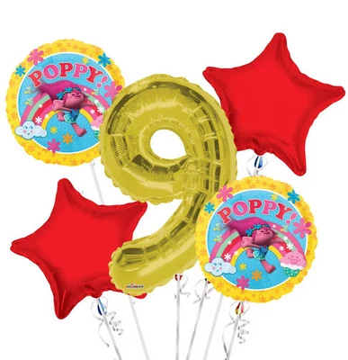 Trolls Feliz Cumpleaños Globo Ramo, Trolls Fiesta Cumpleaños (5 Globos) Foto 1 de 4