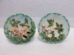 2 RAISED HUMMINGBIRD RESIN SMALL DECORATOR PLATES FOR TABLE OR WALL
