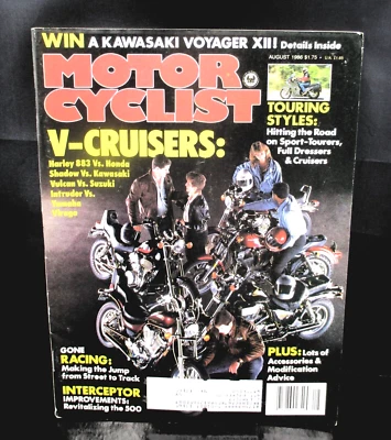 Aug 86 Motorcyclist HD 883 Honda Shadow Kawasaki Vulcan Suzuki Intruder Virago Foto 1 de 4