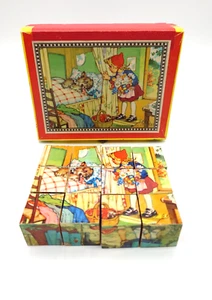 Rompecabezas infantil bloque madera vintage de 12 piezas cuentos de hadas de 6 caras, completo - Imagen 1 de 5
