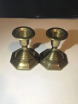 Vintage Brass Candlestick Holders Octagon 3” -India- Unbranded - Image 1 of 4