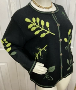 NWT QVC SO FORTH EMBROIDERED & CROCHET APPLIQUED CARDIGAN WOOL BLEND BLACK 2X - Picture 1 of 9