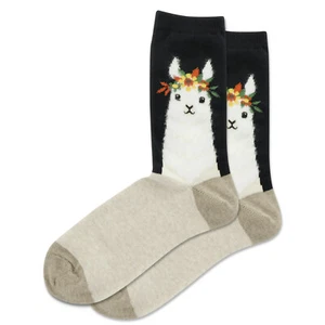 Calcetines Flower Crown Fuzzy Llama para mujer talla 9-11 negros Hot Sox moda nuevos* - Imagen 1 de 1