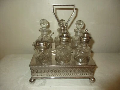 ANTIGUO 1800 HUKIN & HEATH PLATA Y VIDRIO CRUET CONDIMENTO CADDY JUEGO DE 13 PIEZAS Foto 1 de 4