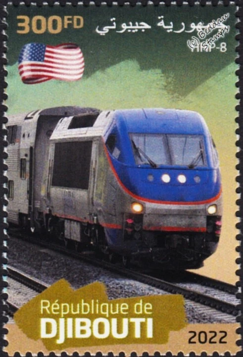 Estampilla de tren locomotora eléctrica Bombardier-Alstom HHP-8 EE. UU. (2022 Djibouti) Foto 1 de 1