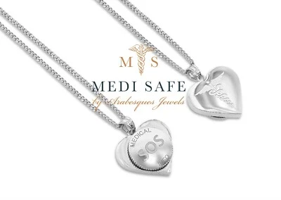 LADIES SOS NECKLACE/PENDANT./CHAIN MEDICAL INFO /ALERT TALISMAN MEDALLION SILVER