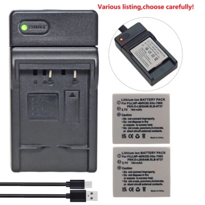 Battery or USB Charger for PENTAX D-Li8 DLi8 D-L18 DL18 Optio A10 A30 A36 A40 - Image 1 of 4