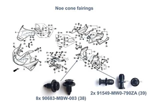 10x Honda CBR900RR 2000-2001 complete infill panel fairing plastic push clips - Picture 1 of 4