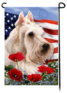 Patriotic Flowers Garden Flag - Wheaten Scottish Terrier - Picture 1 of 1