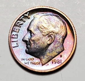 Roosevelt 1981 s tono prueba de monedas de diez centavos sin circular #C6974 - Imagen 1 de 2