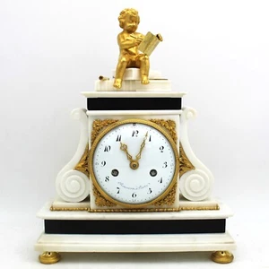 Horloge Pendule d'époque Louis XVI - bronze doré et marbre- 18ème siècle - signé - Imagen 1 de 14