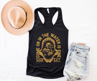 SHARK BAIT | CAMISETA SIN MANGAS PLAYA MUJER | CAMISETA SIN MANGAS SURFISTA DIVERTIDA PARA MUJER | CAMISETA SIN MANGAS TROPICAL Foto 1 de 4