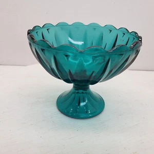 vintage turquoise Glass Pedestal Compote Candy Bowl Cottage Decor - Picture 1 of 8