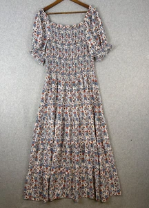 Max Studio Maxi Abito Donna XL Bianco Floreale Fumè Livelli Maniche a Sbuffo Prairie - Foto 1 di 9