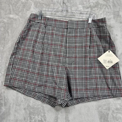 Pantalones Cortos Ava & Viv Mujer 16 Gris Borgoña Cuadros Elastizados Midi Sin Gap Cintura Nuevos con Etiquetas Foto 1 de 4