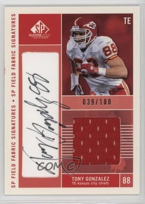 2003 SP Game Used Edition Field Fabrics Signatures /100 Tony Gonzalez Auto HOF - Image 1 of 2