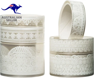 6 Rolls Lace Patterns PET Tapes Floral Arts Decorative Tape Set Adhesive Transpa - image 1 of 4