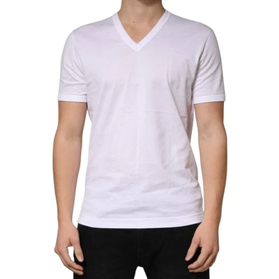DOLCE & GABBANA T-shirt White Cotton V-Neck Short Sleeves Men IT50/US40/L 400usd - Image 1 of 4
