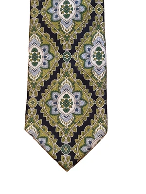 Corbata VERA BRADLEY para BAEKGAARD ornamentada vintage 100 % seda hecha a mano verde azul Foto 1 de 2