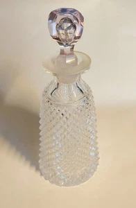 Crystal Perfume Bottle Amethyst Glass Stopper Antique Diamond Point Art Deco VTG - Picture 1 of 9