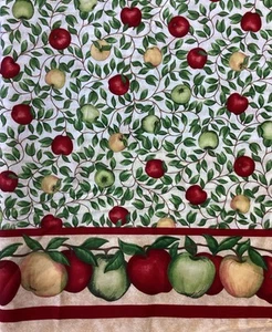 Red Green Golden Apples Double Border Fabric Tan - 3-2/3 Yards x 58” - Cranston - Picture 1 of 7