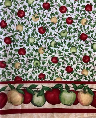 Red Green Golden Apples Double Border Fabric Tan - 3-2/3 Yards x 58” - Cranston - Image 1 of 4