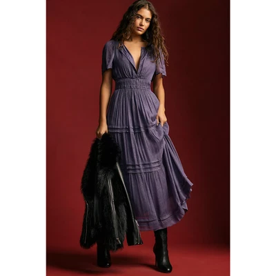 Anthropologie Dress Womens 1X Somerset Maxi Lurex Edition Purple Metallic - Image 1 of 4