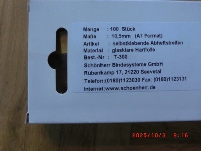 Heftstreife 3 x 10,5 cm (B x H) Hartfolie glasklar 100 Stück,Lochabstand 60+80mm - Bild 1 von 2