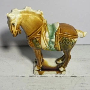 Vintage Chinese Tang Dynasty War Horse Figurine 1950 Sancai Drip Glaze - Picture 1 of 5
