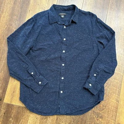 Structure Men's Button Down Slim Fit Flannel Navy Blue Shirt Long Sleeve L - Image 1 of 4