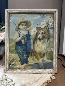 1927 Brown & Bigelow Happy Days Calendar Top Print Blue Jeans Collie Fishing - Picture 1 of 4