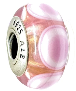 PANDORA Retired Sterling Silver Pink Stepping Stones Murano Glass Bead - 790911 - Picture 1 of 9