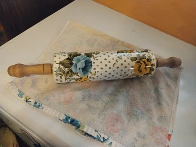Pioneer Woman Rose Shadow Ceramic Rolling Pin Floral Polka Dots - Image 1 of 4