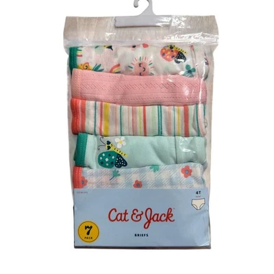 Cat & Jack 学步儿童女孩 7 件装内裤尺寸 4T 新虫条纹花朵 — 第 1/3 张图片