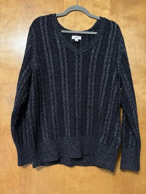 Style & Co Black with Silver Metallic Thread Cable Knit Sweater XL - Image 1 of 4