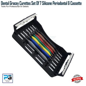 Juego de 7 cassette escalador de raíces dentales periodontales con mango de silicona Gracey Curettes - Imagen 1 de 10