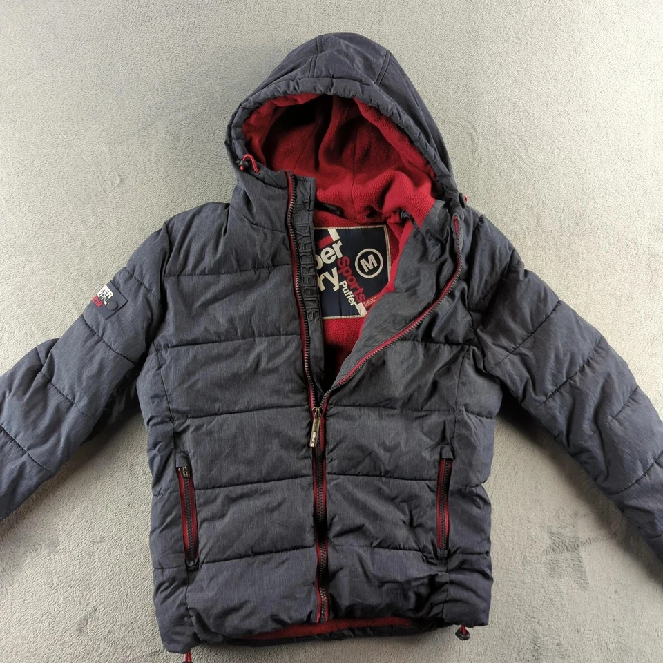 Superdry Chaqueta Hombre Abrigo de Invierno Forrado de Vellón con Capucha Gris Medio Puffer Foto 1 de 4