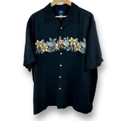 Basic Editions Black Cocktails Hawaiian Aloha Print Mens Shirt Size L - Image 1 of 4