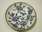 Vintage Acf Porcelain Ware Bowl, Blue Florals, Brass-Tone Metal