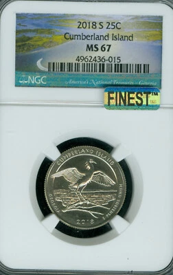 2018 S CUMBERLAND ISLAND QUARTER NGC MS67 MAC FINEST LOW POP . - Image 1 of 2