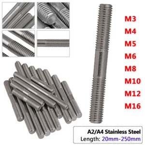 M3 - M16 Studs GB901 Screw Rod Threaded On Both Ends Bolts A2 A4 Stainless Steel - Picture 1 of 8