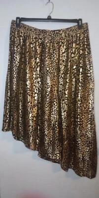 Rachel Roy 2X Asymmetrical Gold Foil Animal Print Leopard Midi Skirt Lined - Image 1 of 4